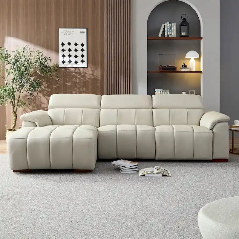 Canapé inclinable mural avec commande électrique, cuir véritable et port USB