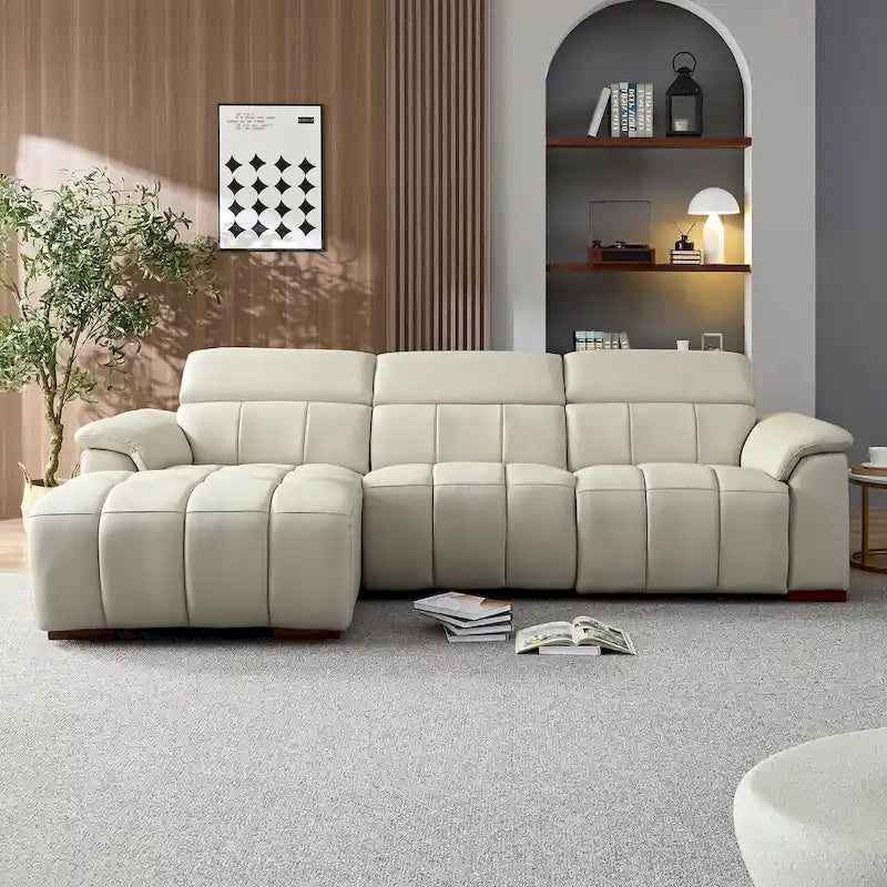Canapé inclinable mural avec commande électrique, cuir véritable et port USB