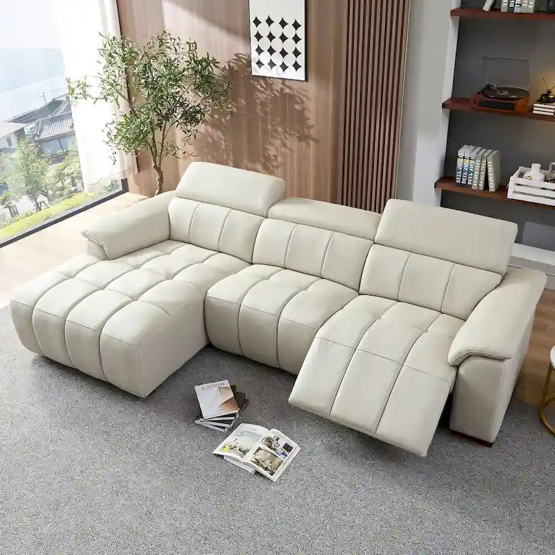Canapé inclinable mural avec commande électrique, cuir véritable et port USB