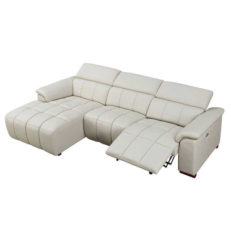 Canapé inclinable mural avec commande électrique, cuir véritable et port USB