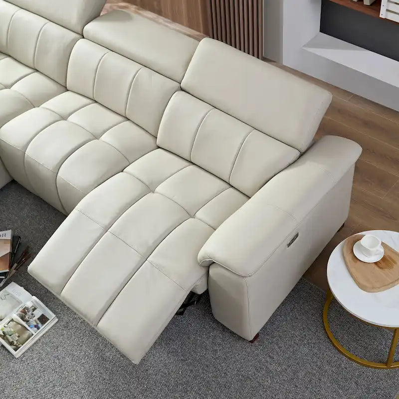 Canapé inclinable mural avec commande électrique, cuir véritable et port USB
