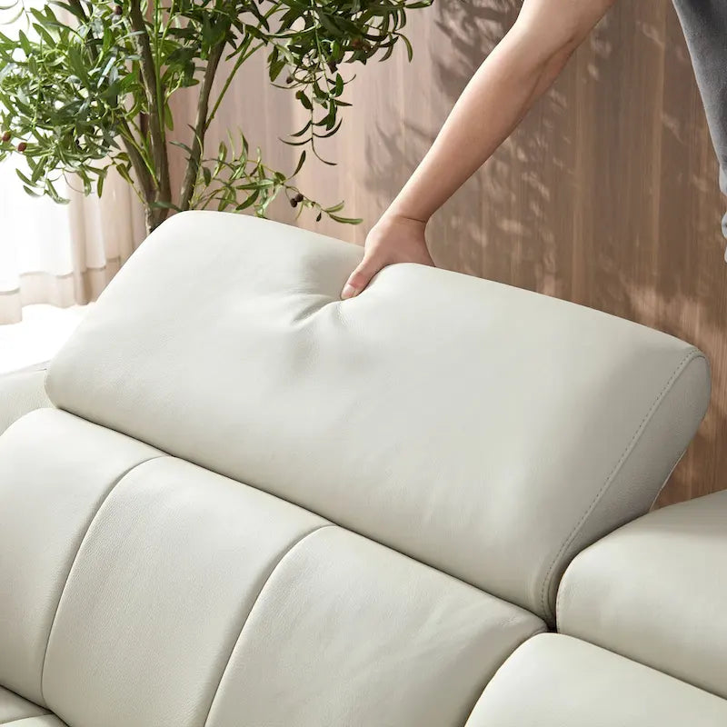 Canapé inclinable mural avec commande électrique, cuir véritable et port USB