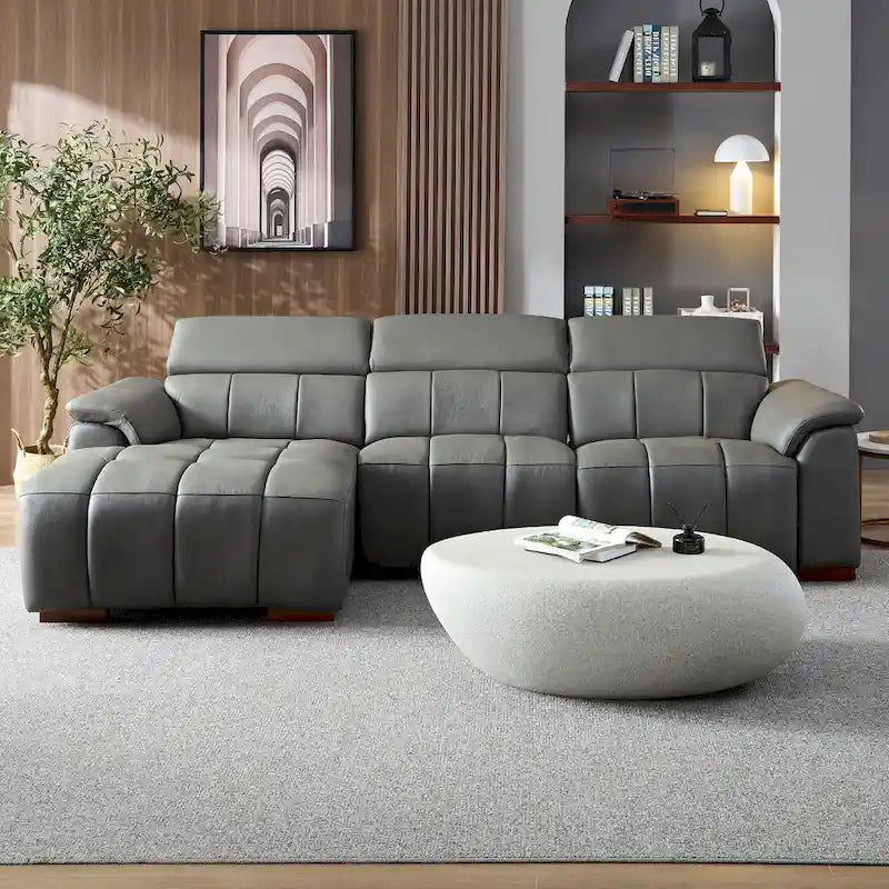 Canapé inclinable mural avec commande électrique, cuir véritable et port USB