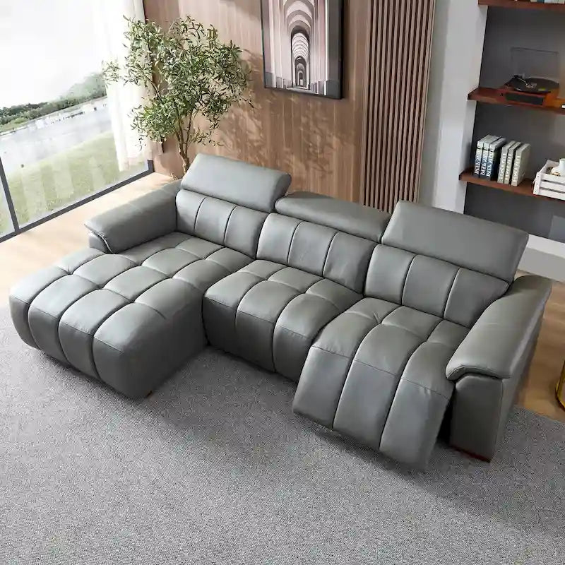 Canapé inclinable mural avec commande électrique, cuir véritable et port USB