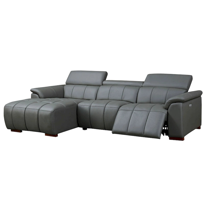 Canapé inclinable mural avec commande électrique, cuir véritable et port USB