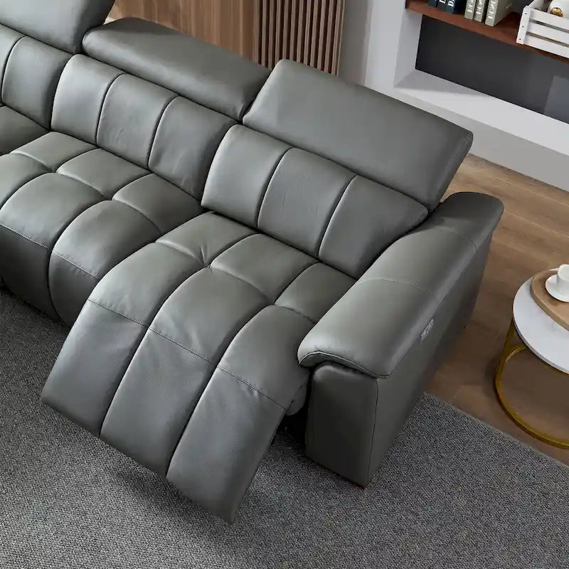 Canapé inclinable mural avec commande électrique, cuir véritable et port USB