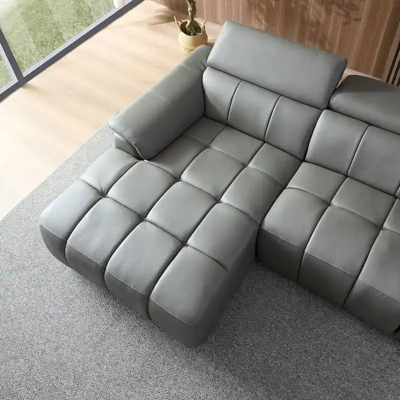 Canapé inclinable mural avec commande électrique, cuir véritable et port USB