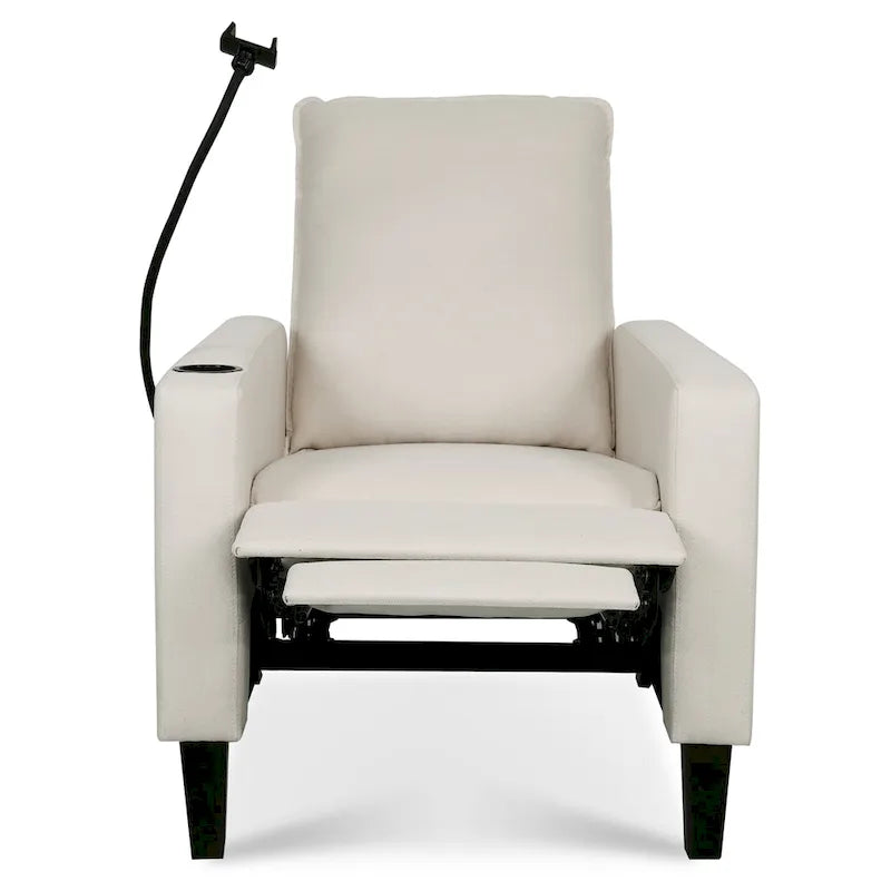 Fauteuil inclinable manuel en tissu moderne avec support de téléphone, porte-gobelet et repose-pieds