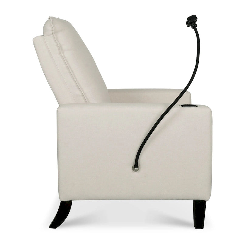 Fauteuil inclinable manuel en tissu moderne avec support de téléphone, porte-gobelet et repose-pieds