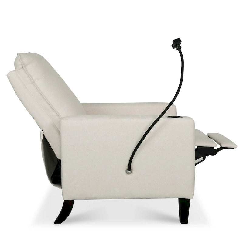 Fauteuil inclinable manuel en tissu moderne avec support de téléphone, porte-gobelet et repose-pieds
