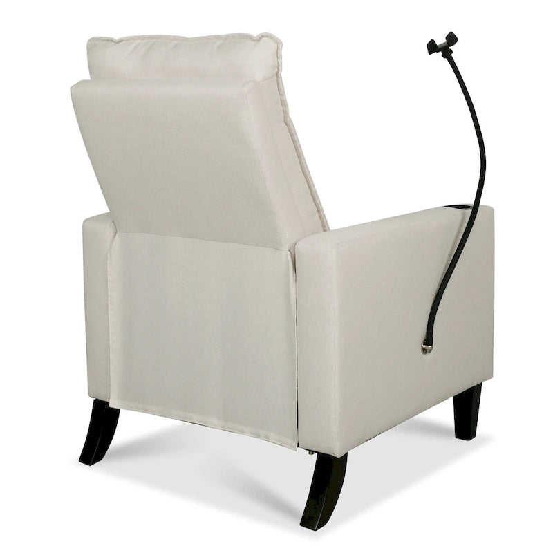 Fauteuil inclinable manuel en tissu moderne avec support de téléphone, porte-gobelet et repose-pieds
