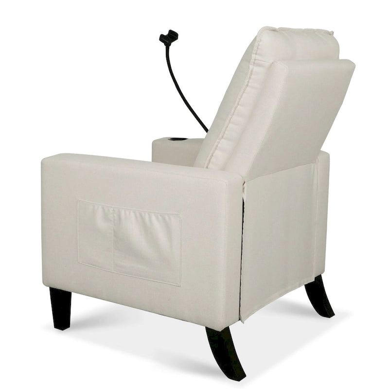 Fauteuil inclinable manuel en tissu moderne avec support de téléphone, porte-gobelet et repose-pieds