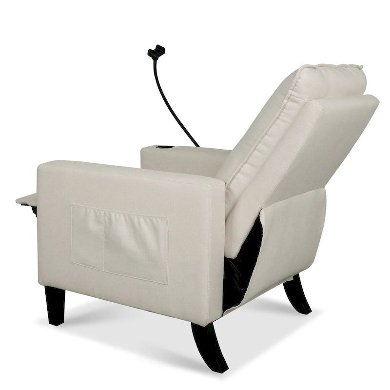 Fauteuil inclinable manuel en tissu moderne avec support de téléphone, porte-gobelet et repose-pieds