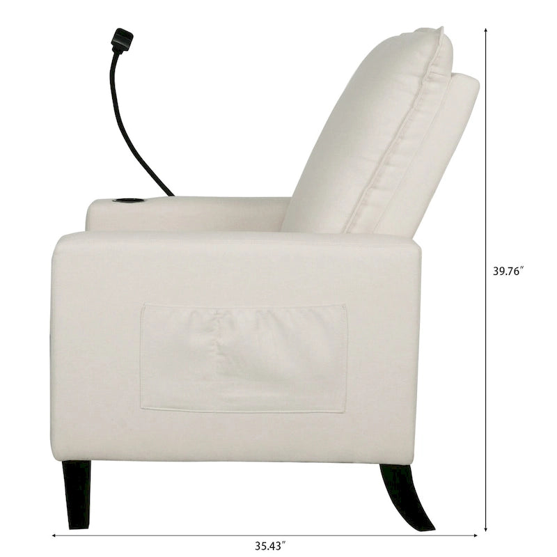 Fauteuil inclinable manuel en tissu moderne avec support de téléphone, porte-gobelet et repose-pieds