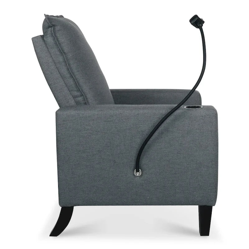 Fauteuil inclinable manuel en tissu moderne avec support de téléphone, porte-gobelet et repose-pieds