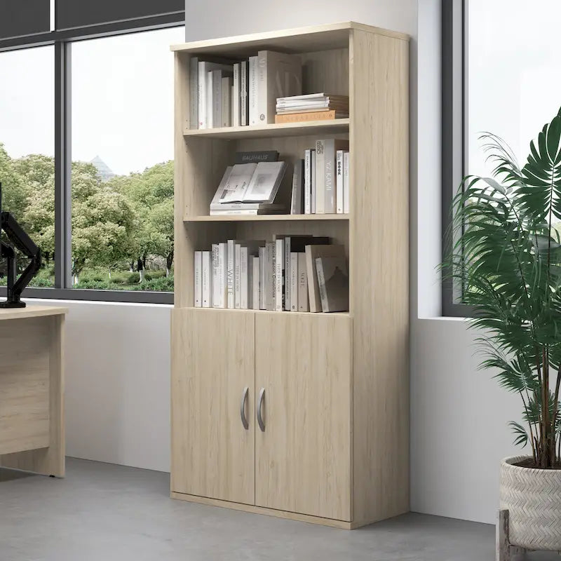 Bibliothèque à 5 étagères avec portes