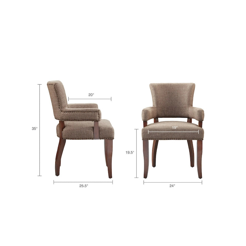 Chaise de salle à manger avec accoudoirs et garniture cloutée
