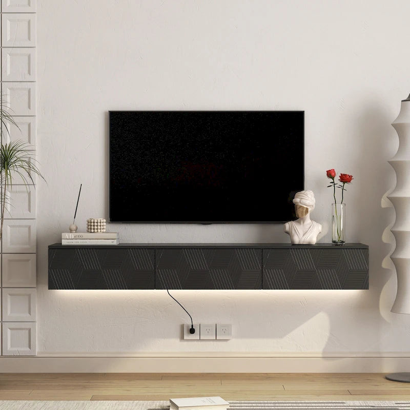 Meuble TV flottant mural avec lumières LED 16 couleurs
