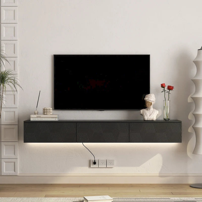 Meuble TV flottant mural avec lumières LED 16 couleurs