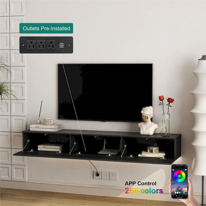 Meuble TV flottant mural avec lumières LED 16 couleurs