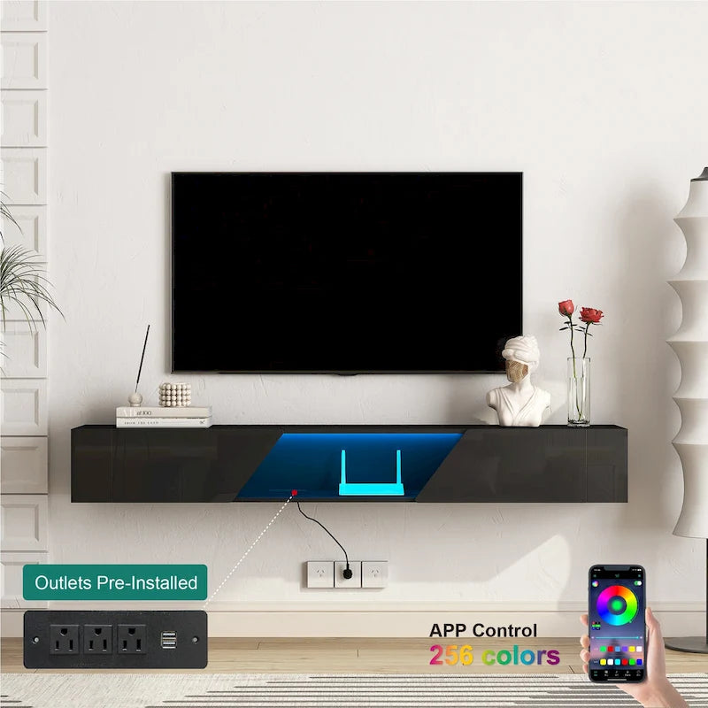 Meuble TV flottant mural avec lumières LED 16 couleurs