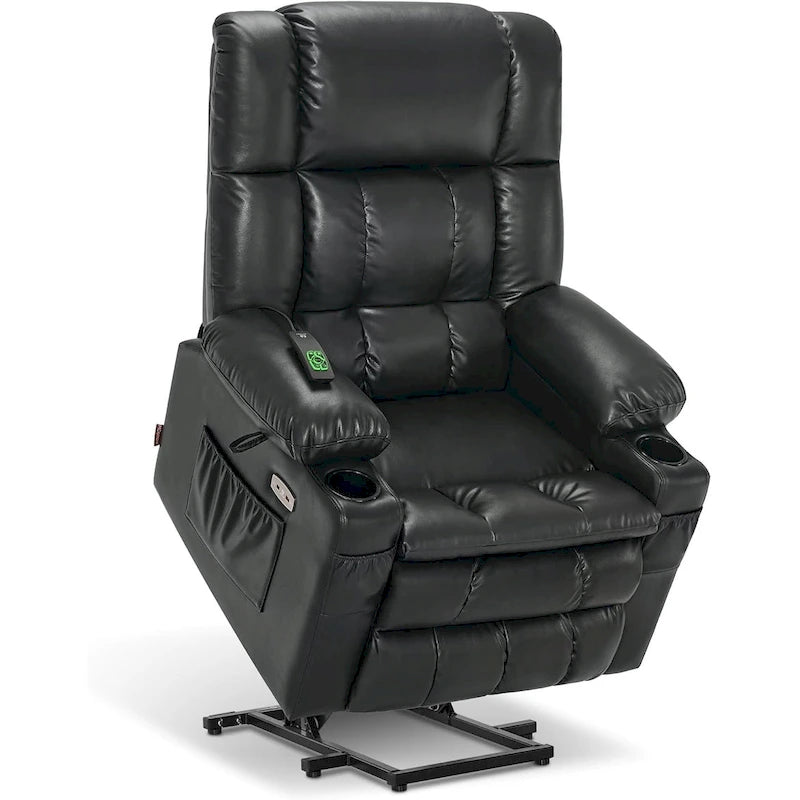 Grand fauteuil inclinable releveur électrique à deux moteurs avec massage et chaleur, en similicuir