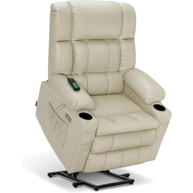 Grand fauteuil inclinable releveur électrique à deux moteurs avec massage et chaleur, en similicuir