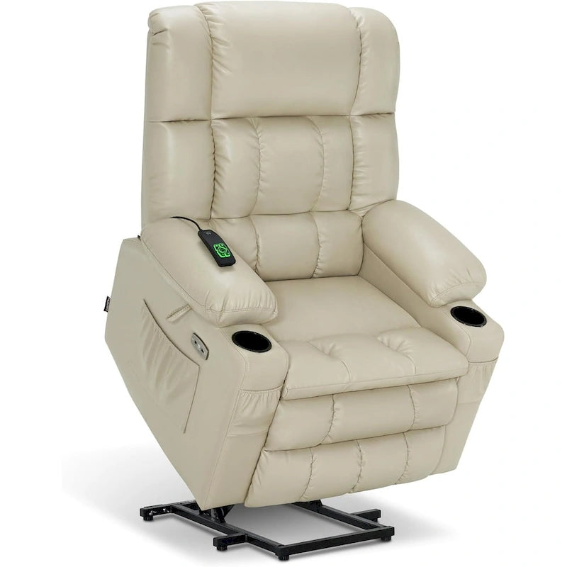 Grand fauteuil inclinable releveur électrique à deux moteurs avec massage et chaleur, en similicuir