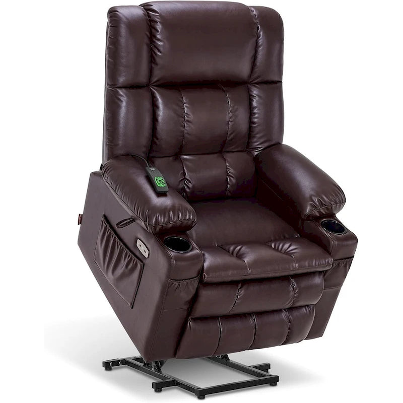 Grand fauteuil inclinable releveur électrique à deux moteurs avec massage et chaleur, en similicuir