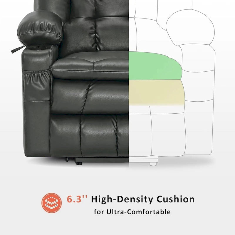 Grand fauteuil inclinable releveur électrique à deux moteurs avec massage et chaleur, en similicuir