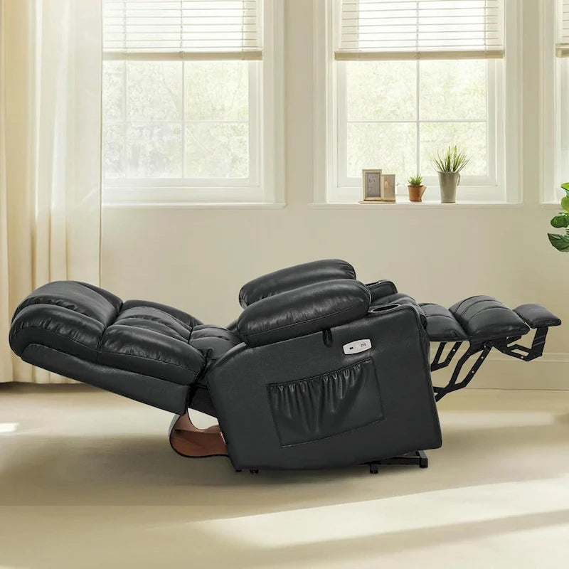 Grand fauteuil inclinable releveur électrique à deux moteurs avec massage et chaleur, en similicuir