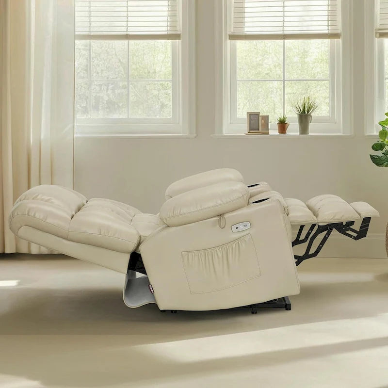 Grand fauteuil inclinable releveur électrique à deux moteurs avec massage et chaleur, en similicuir