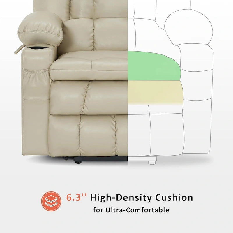 Grand fauteuil inclinable releveur électrique à deux moteurs avec massage et chaleur, en similicuir
