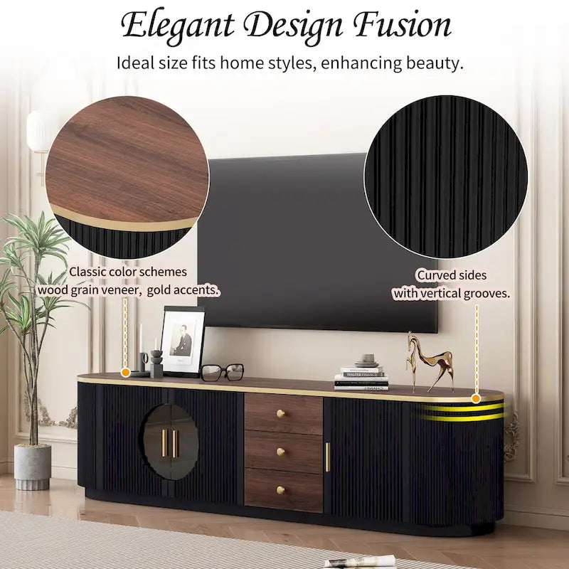Meuble TV de 180 cm avec 3 tiroirs et placard de rangement
