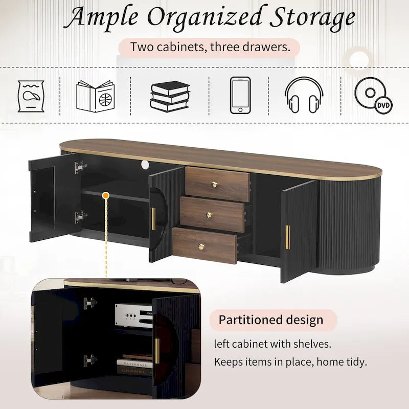 Meuble TV de 180 cm avec 3 tiroirs et placard de rangement