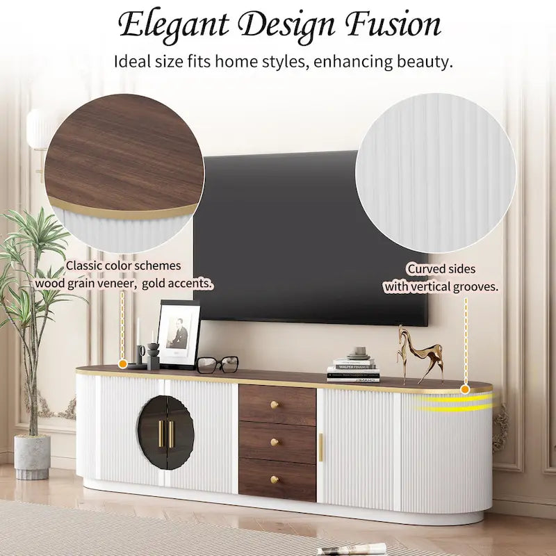 Meuble TV de 180 cm avec 3 tiroirs et placard de rangement