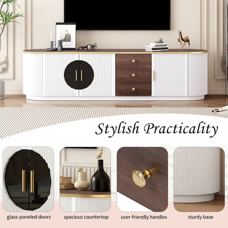 Meuble TV de 180 cm avec 3 tiroirs et placard de rangement