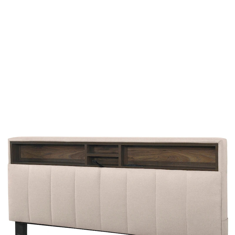 Lit plateforme rembourré pleine grandeur beige avec tête de lit de rangement, lit gigogne Twin XL et 2 tiroirs