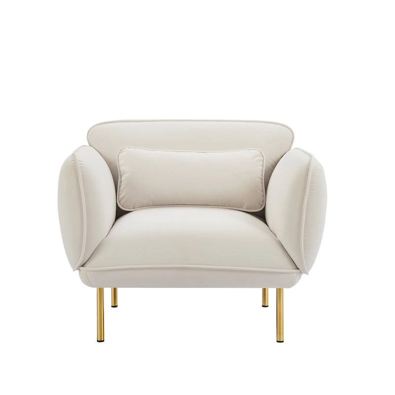 Fauteuil d'appoint moderne en velours beige avec pieds en métal