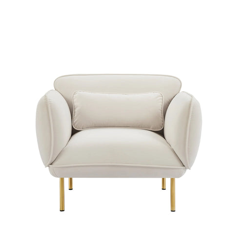 Fauteuil d'appoint moderne en velours beige avec pieds en métal