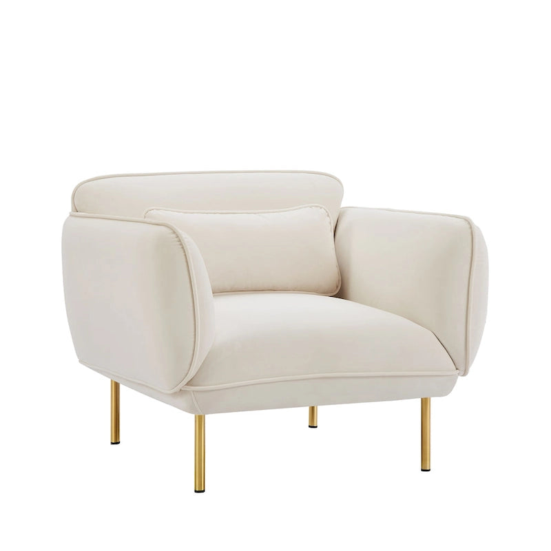 Fauteuil d'appoint moderne en velours beige avec pieds en métal