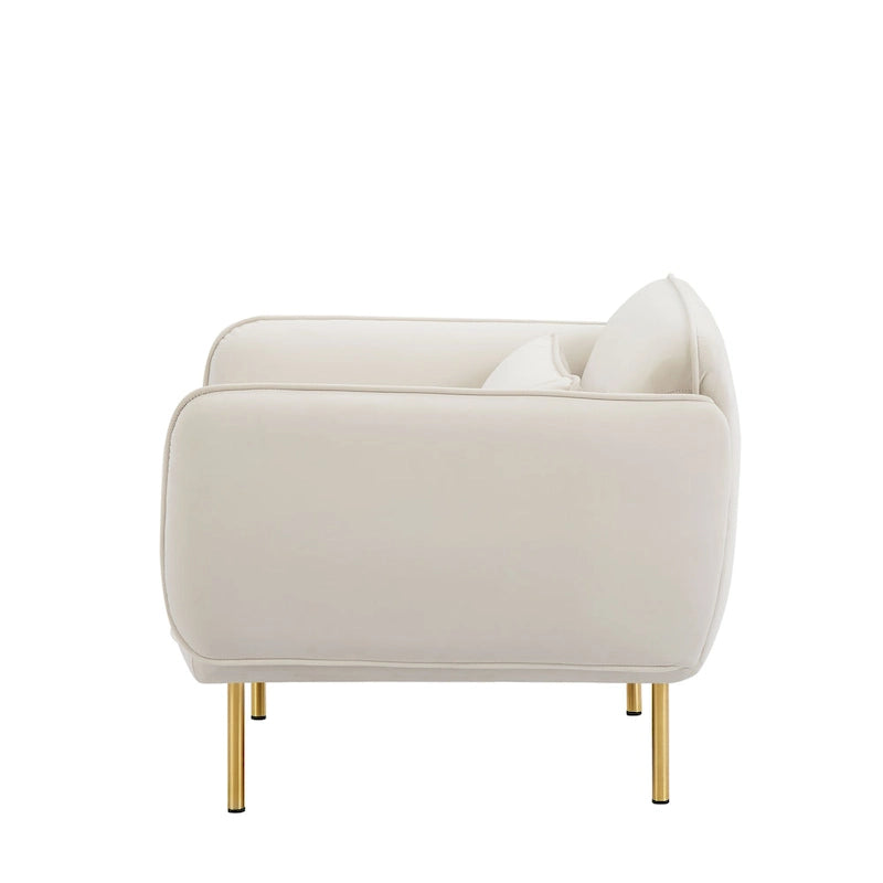 Fauteuil d'appoint moderne en velours beige avec pieds en métal