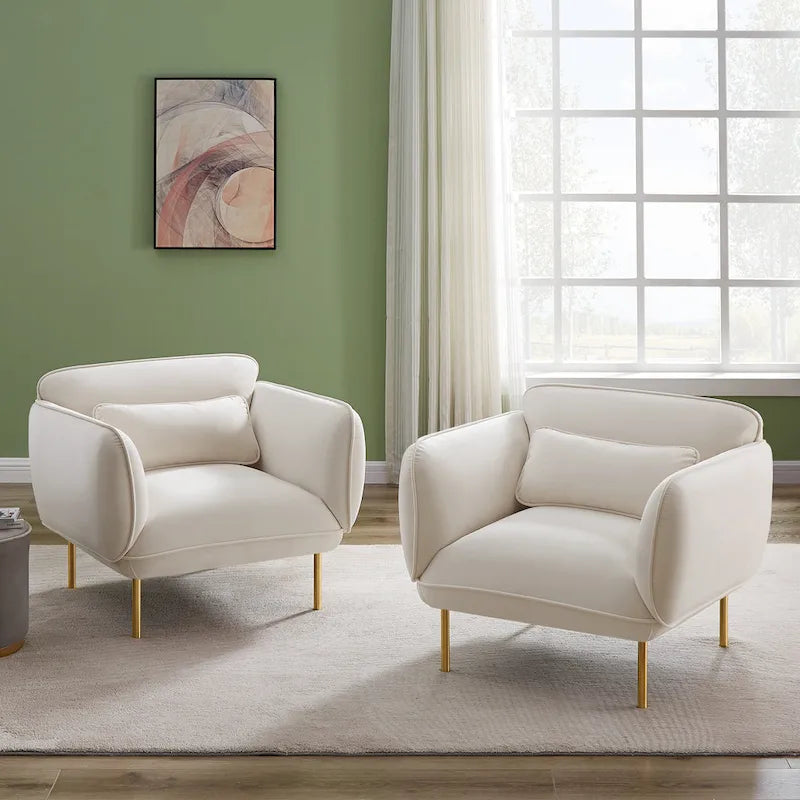 Fauteuil d'appoint moderne en velours beige avec pieds en métal