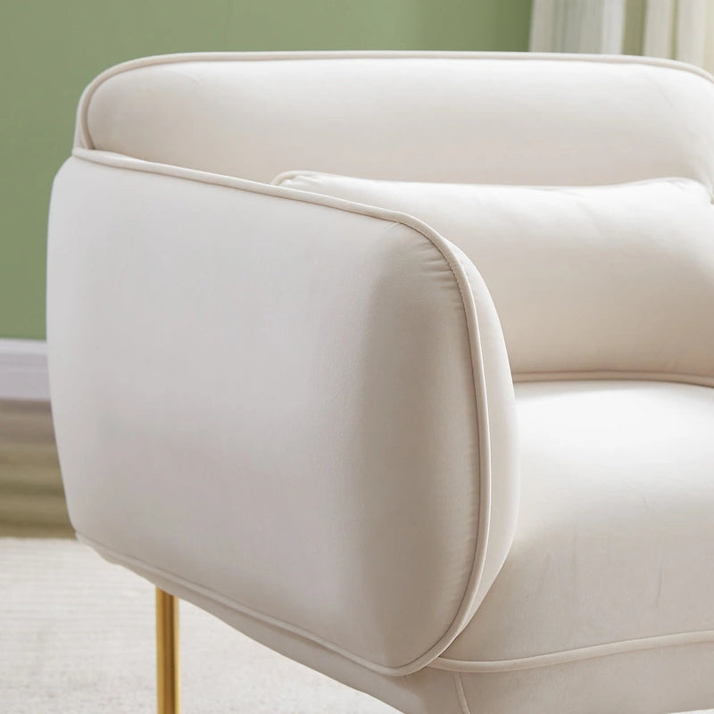 Fauteuil d'appoint moderne en velours beige avec pieds en métal