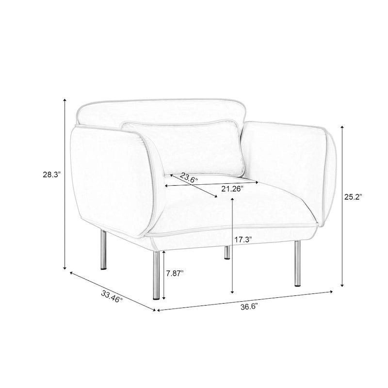 Fauteuil d'appoint moderne en velours beige avec pieds en métal