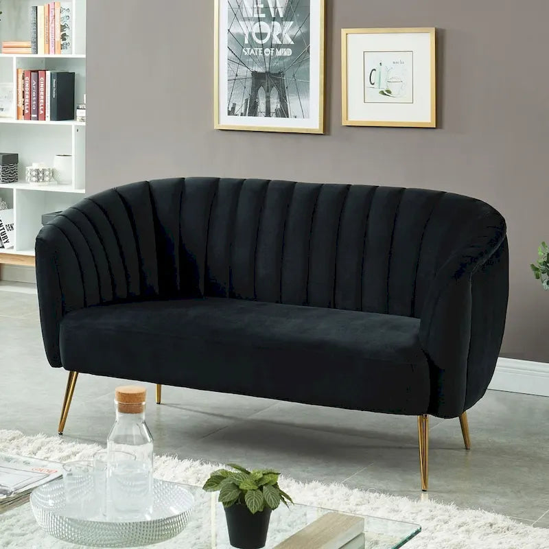 Causeuse capitonnée en microfibre de velours contemporaine