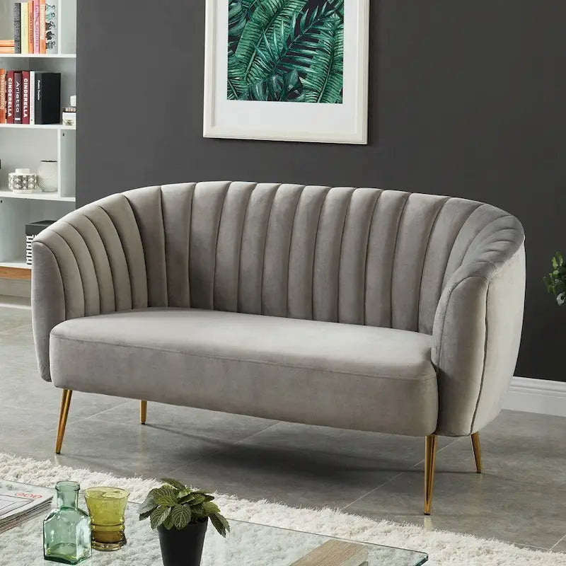 Causeuse capitonnée en microfibre de velours contemporaine