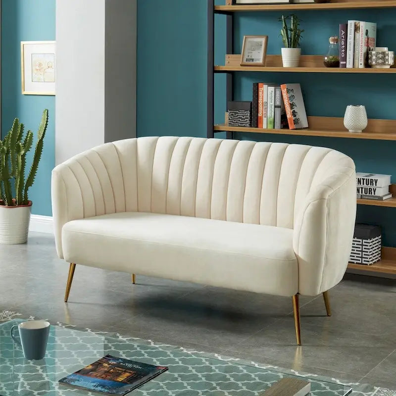 Causeuse capitonnée en microfibre de velours contemporaine