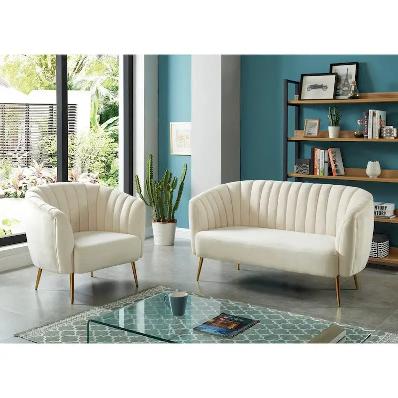 Causeuse capitonnée en microfibre de velours contemporaine
