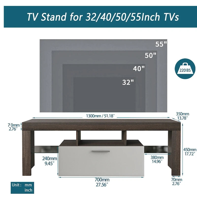 Meuble TV LED 51" avec Armoire et Rangement